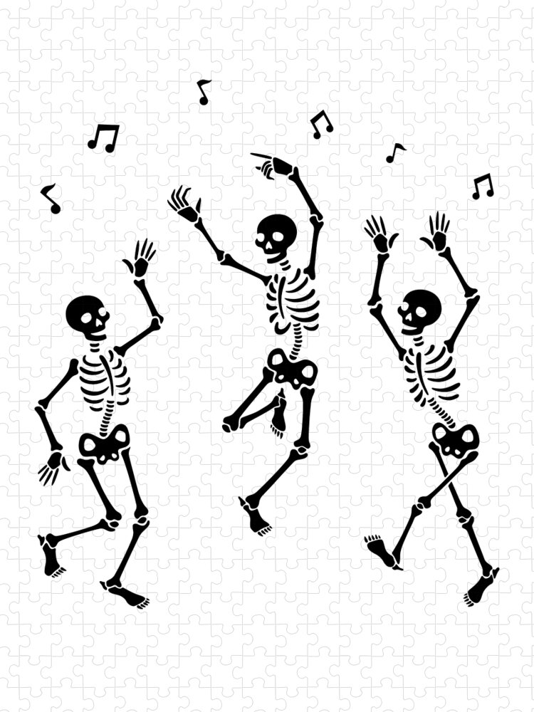 Halloween Shirt Jigsaw Puzzle featuring the drawing Halloween Party Dancing Skeleton Shirt, Funny Happy Halloween Shirt, Oversized Sweatshirt, Halloween by Mounir Khalfouf