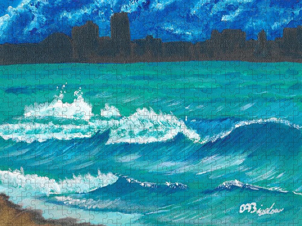 Wave Jigsaw Puzzle featuring the painting Hamilton Beach 2 by David Bigelow