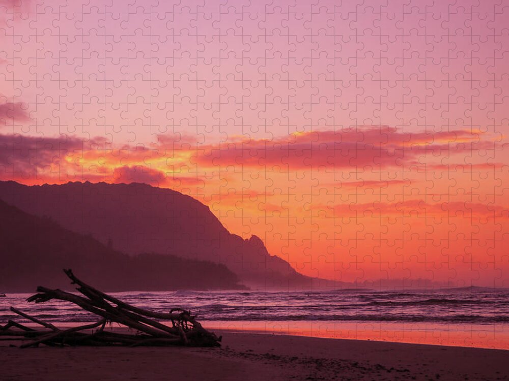 Tropical Jigsaw Puzzle featuring the photograph Hanalei Sunset by Tony Spencer