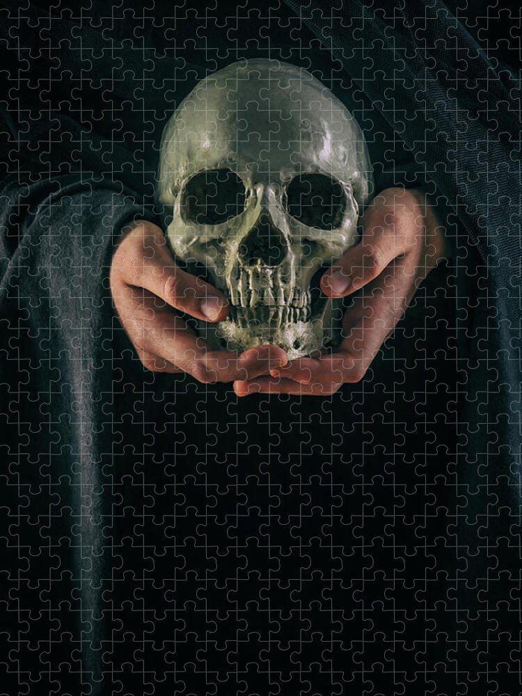 Hands Jigsaw Puzzle featuring the photograph Hands Holding Skull by Carlos Caetano
