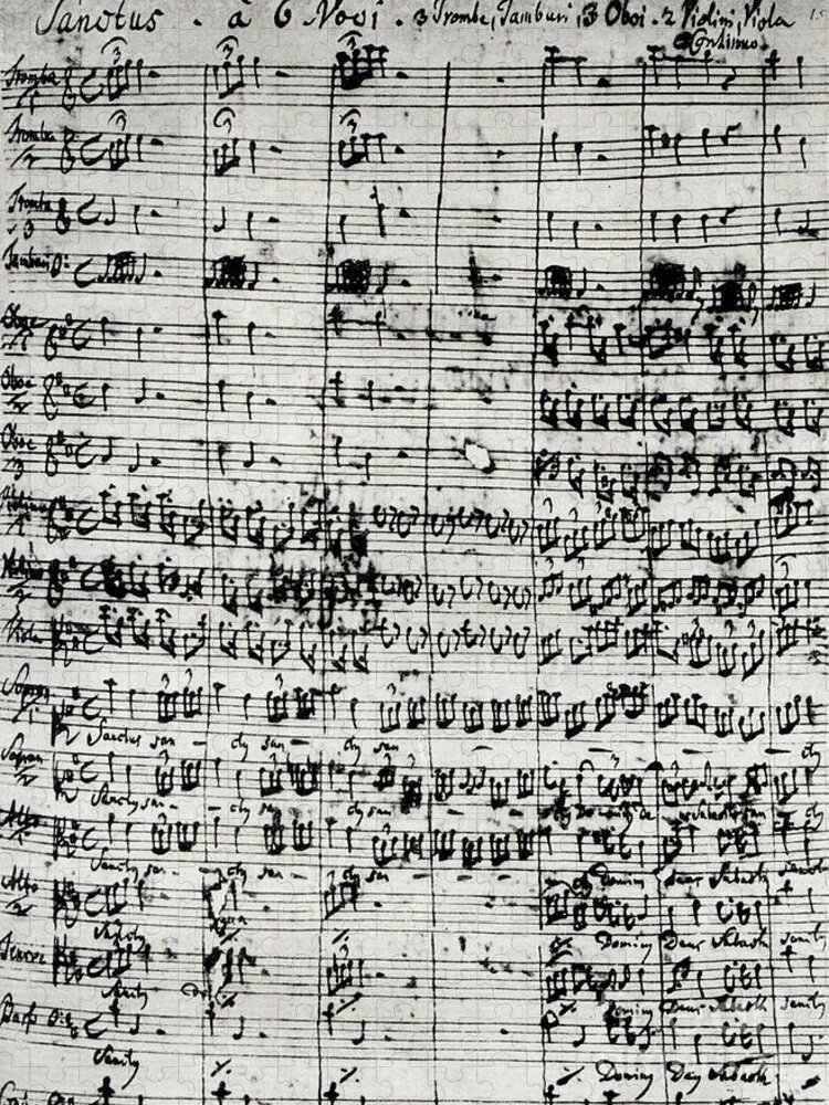 Bach Jigsaw Puzzle featuring the drawing Handwritten score for Mass in B minor by Johann Sebastian Bach