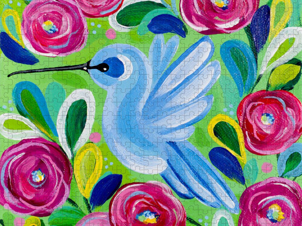 Hummingbird Jigsaw Puzzle featuring the painting Hanging Around by Beth Ann Scott