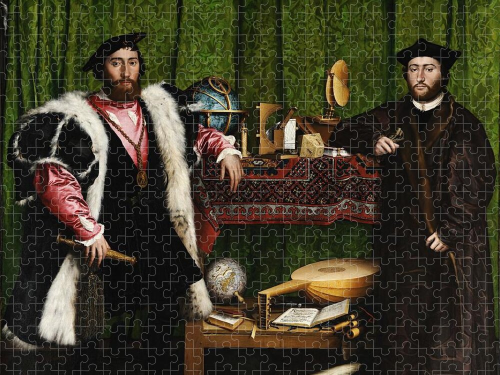 Ambassadors Jigsaw Puzzle featuring the painting The Ambassadors 1533 by Vincent Monozlay