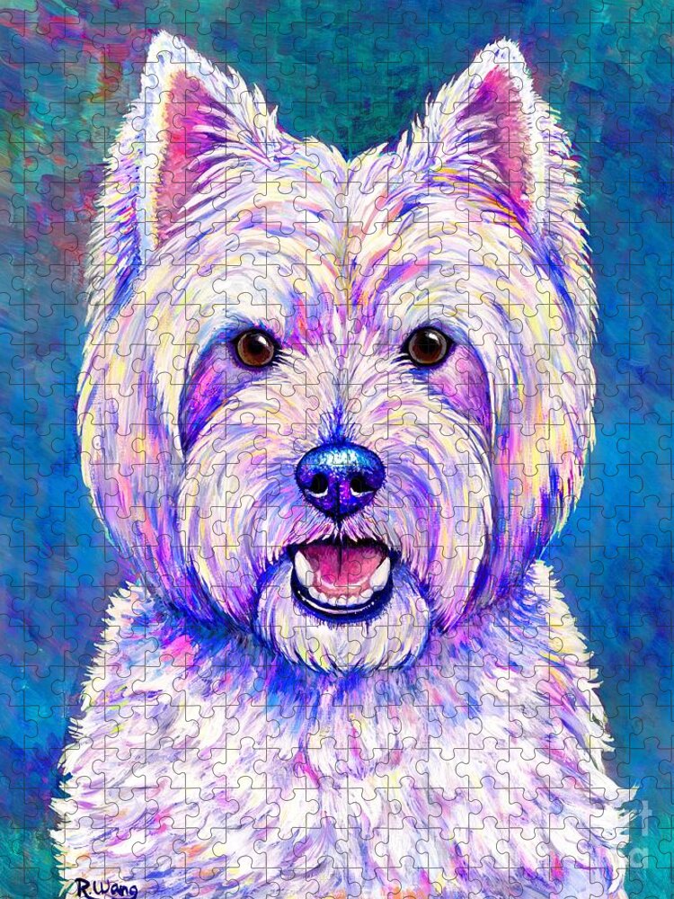 West Highland White Terrier Jigsaw Puzzle featuring the painting Happiness - Neon Colorful West Highland White Terrier Dog by Rebecca Wang
