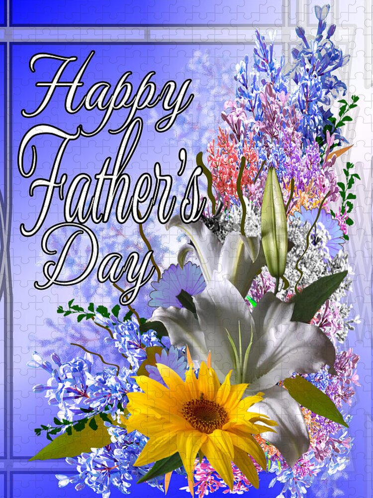 Happy Jigsaw Puzzle featuring the digital art Happy Father's Day Blue Floral by Delynn Addams