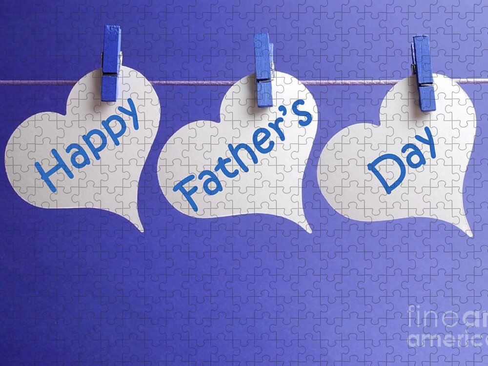 Father Jigsaw Puzzle featuring the photograph Happy Fathers Day message written on white heart shape tags by Milleflore Images