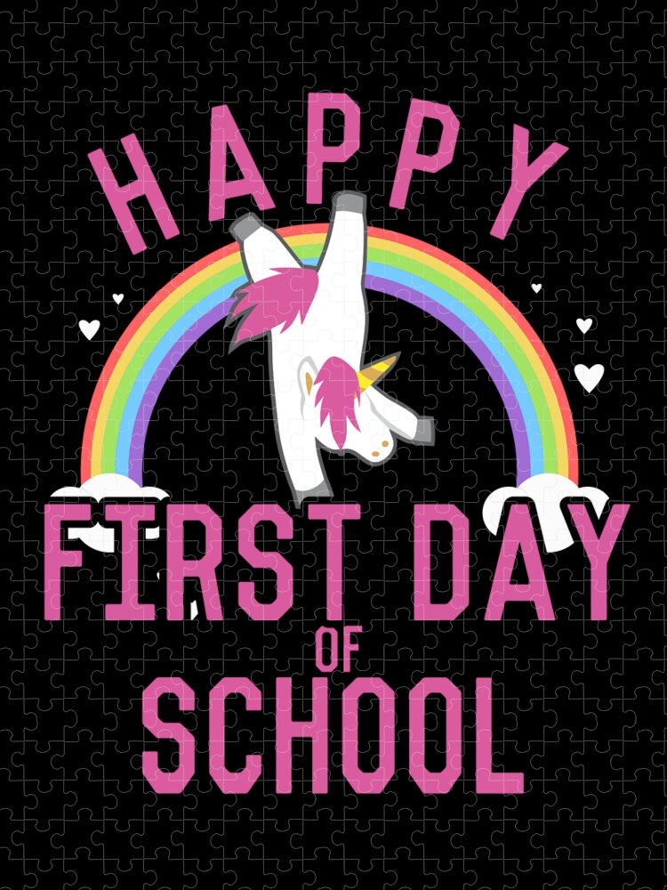 Unicorn Jigsaw Puzzle featuring the digital art Happy First Day of School by Flippin Sweet Gear