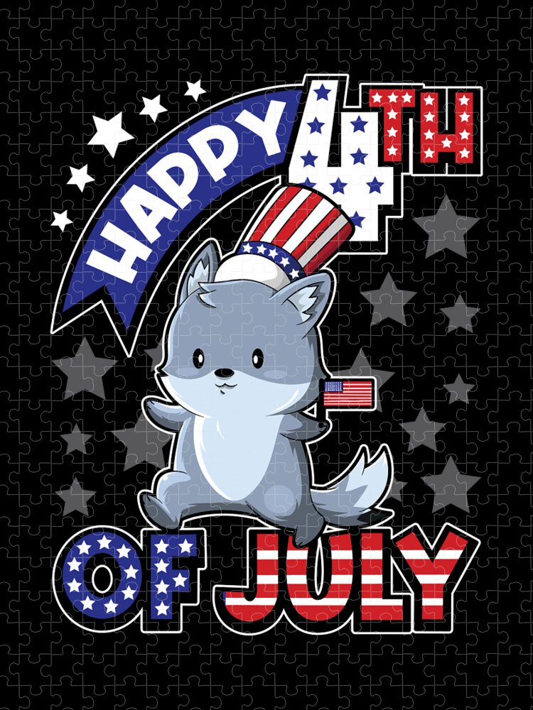 4th Of July Jigsaw Puzzle featuring the digital art Happy Fourth Of July Husky USA Flag by Mister Tee