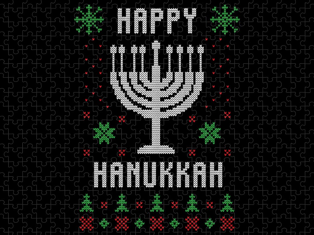 Happy Hanukkah Jigsaw Puzzle featuring the digital art Happy Hanukkah Ugly Christmas Sweater by Me