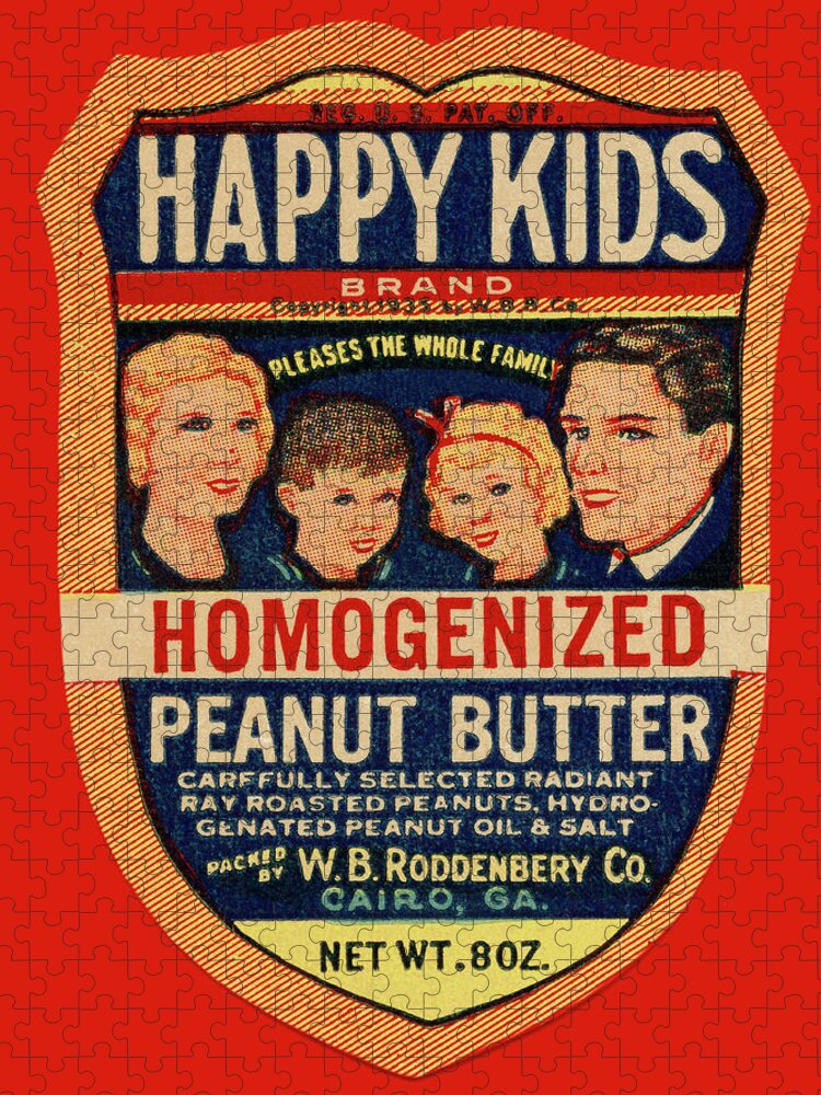Vintage Jigsaw Puzzle featuring the drawing Happy Kids Homogenized Peanut Butter by Vintage Food Labels