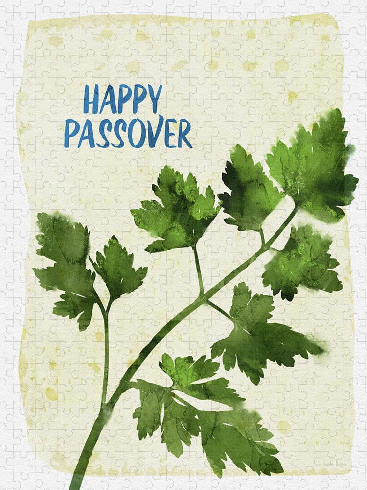 Passover Jigsaw Puzzle featuring the mixed media Happy Passover Herbs and Matzo - Art by Linda Woods by Linda Woods