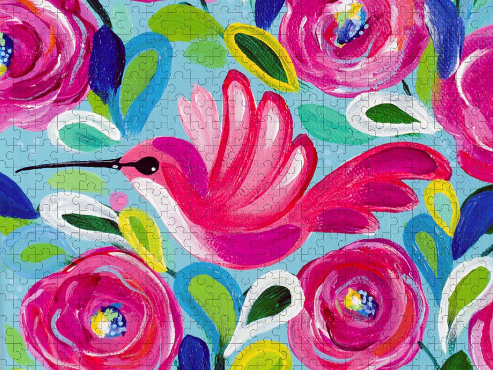 Hummingbird Jigsaw Puzzle featuring the painting Happy Place by Beth Ann Scott