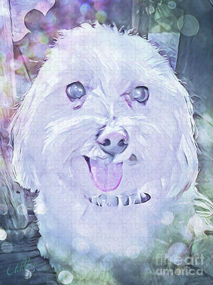 Puppy; Dog; Pastels; Colorful; Vertical Jigsaw Puzzle featuring the digital art Happy Puppy by Tina Uihlein