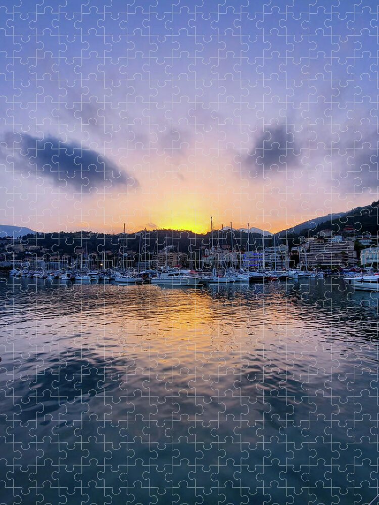 Sunset Jigsaw Puzzle featuring the photograph Harbor Sunset by Andrea Whitaker