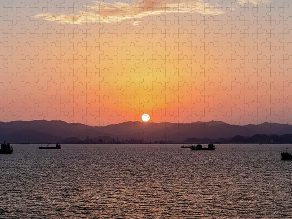 Sunset Jigsaw Puzzle featuring the photograph Harbor Sunset by William Dickman