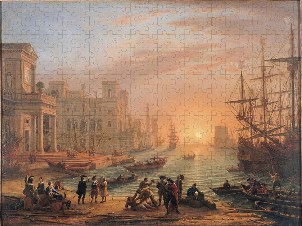 Italy Jigsaw Puzzle featuring the painting Harbour Scene at Sunset by MotionAge Designs