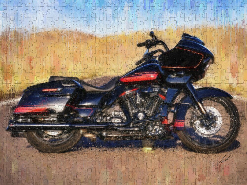 Motorcycle Jigsaw Puzzle featuring the painting Harley-Davidson CVO Road Glide Motorcycle by Vart by Vart