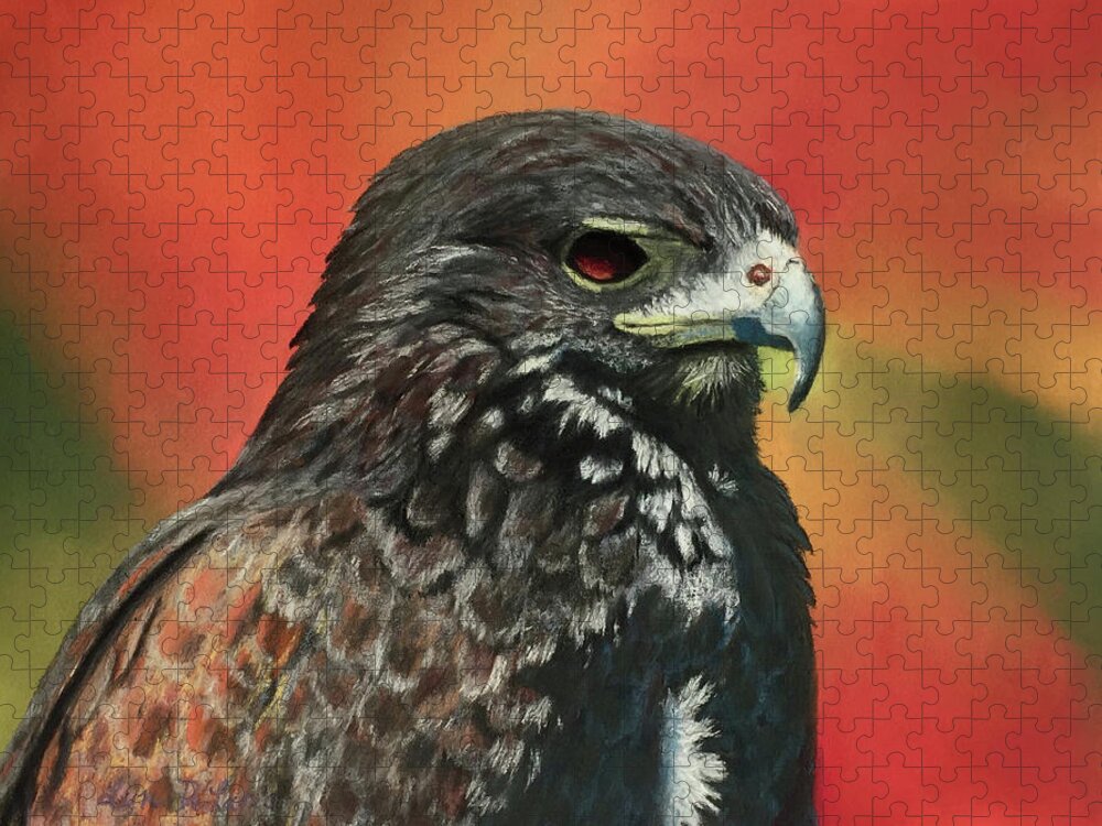 Hawk Jigsaw Puzzle featuring the pastel Harris Hawk - Kohana by Lyn DeLano