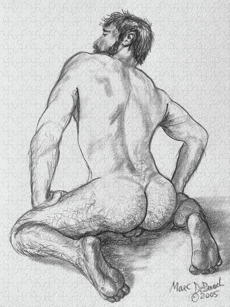 Nude Male Jigsaw Puzzle featuring the drawing Harry Bottoms by Marc DeBauch