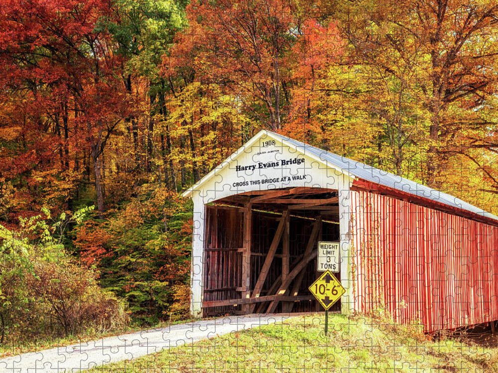 Parke County Jigsaw Puzzle featuring the photograph Harry Evans Covered Bridge in Autumn by Susan Rissi Tregoning