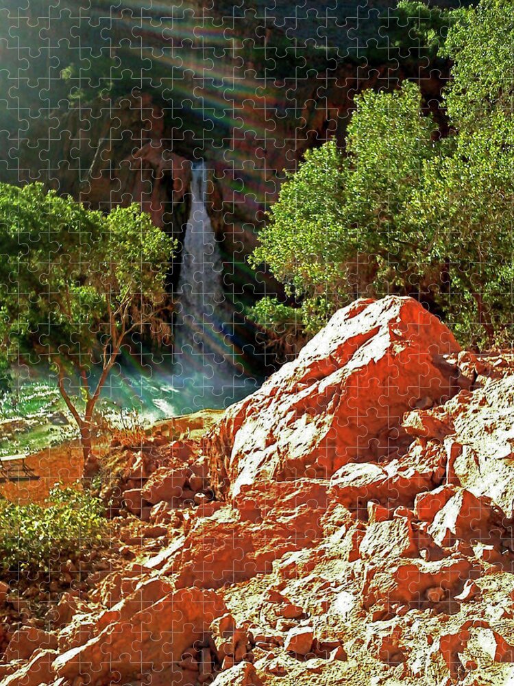 Waterfall Jigsaw Puzzle featuring the photograph Havasu Falls Waterfall by Carl Moore