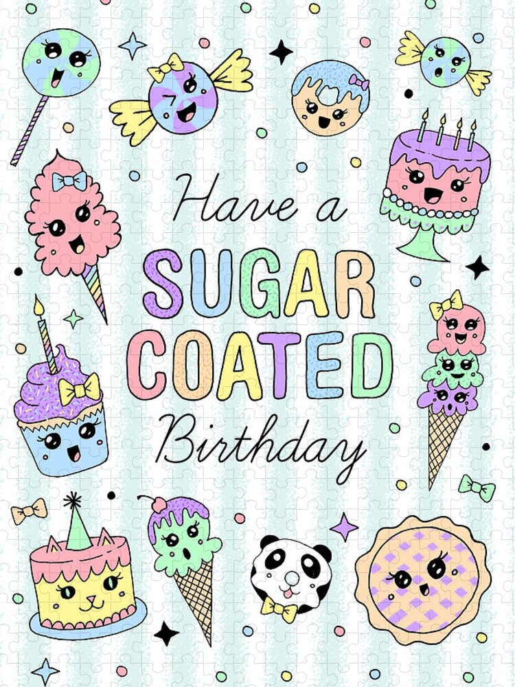 Birthday Jigsaw Puzzle featuring the painting Have a Sugar Coated Birthday Greeting Card - Art by Jen Montgomery by Jen Montgomery