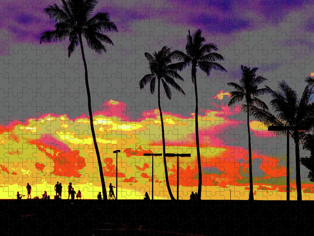 Hawaii Jigsaw Puzzle featuring the digital art Hawaiian Silhouettes Enhanced by David Desautel