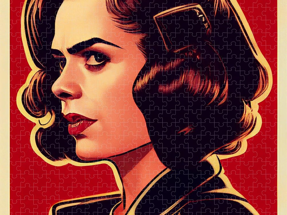 Hayley Atwell In Rocketeer Costume Movie Poster 496ff162 014d 464f 8919 578460fed5bd By Asar Studios Decorative Jigsaw Puzzle featuring the painting Hayley Atwell in Rocketeer costume movie poster 496ff162 014d 464f 8919 578460fed5bd by A by Celestial Images