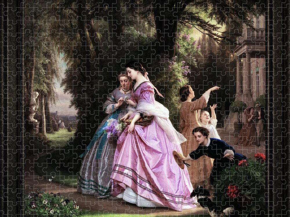He Loves Me Jigsaw Puzzle featuring the painting He Loves Me, He Loves Me Not by Josephus Laurentius Dyckmans Classical Art Old Masters Reproduction by Xzendor7