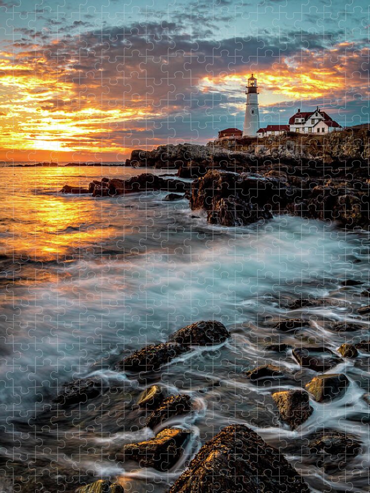 Autumn Jigsaw Puzzle featuring the photograph Head Light At Dawn by Jeff Sinon