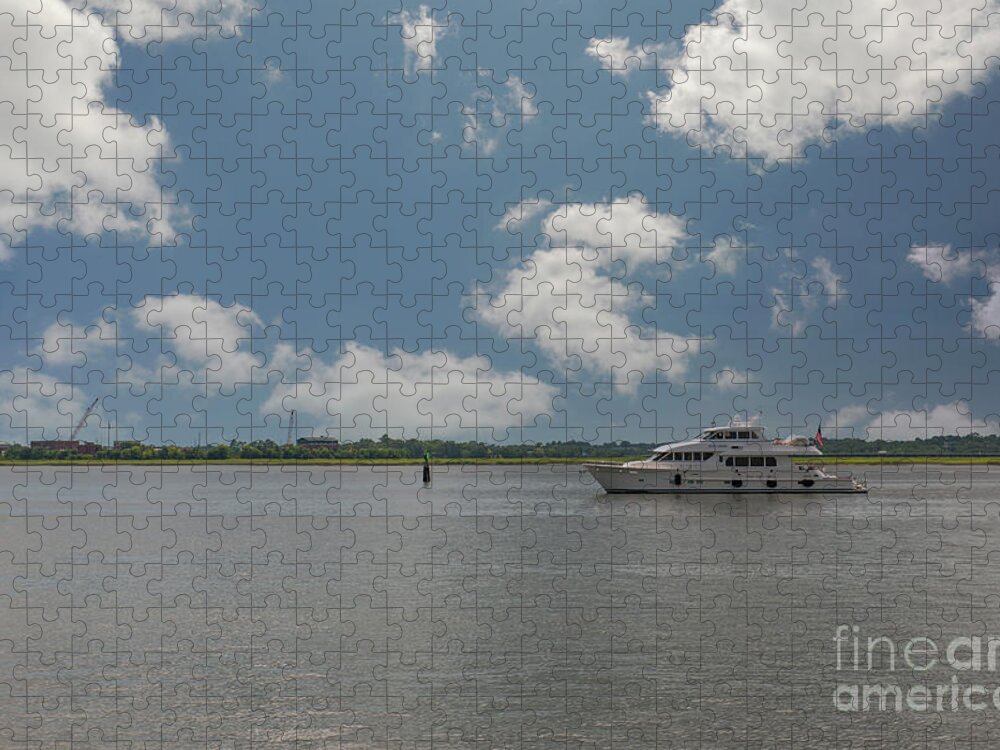 Blue Ridge Jigsaw Puzzle featuring the photograph Heading out of Charleston - Luxury Yacht by Dale Powell