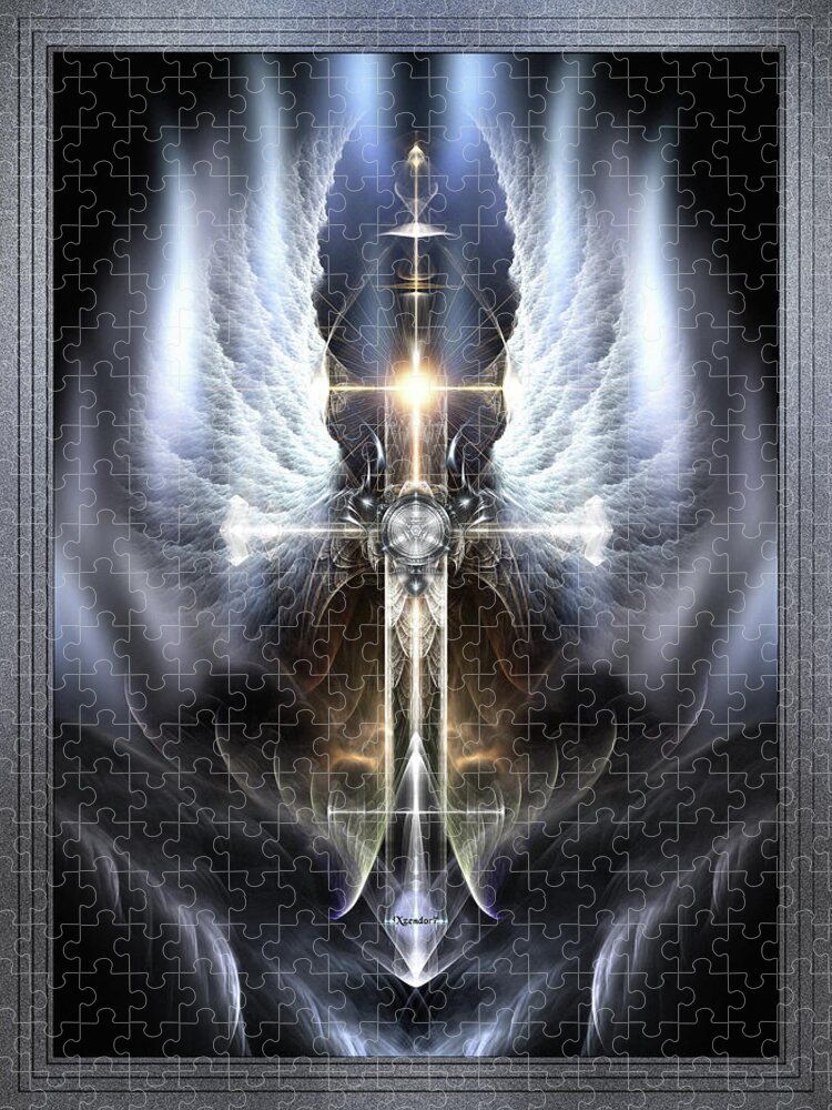 Heaven Jigsaw Puzzle featuring the digital art Heavenly Angel Wings Cross by Xzendor7
