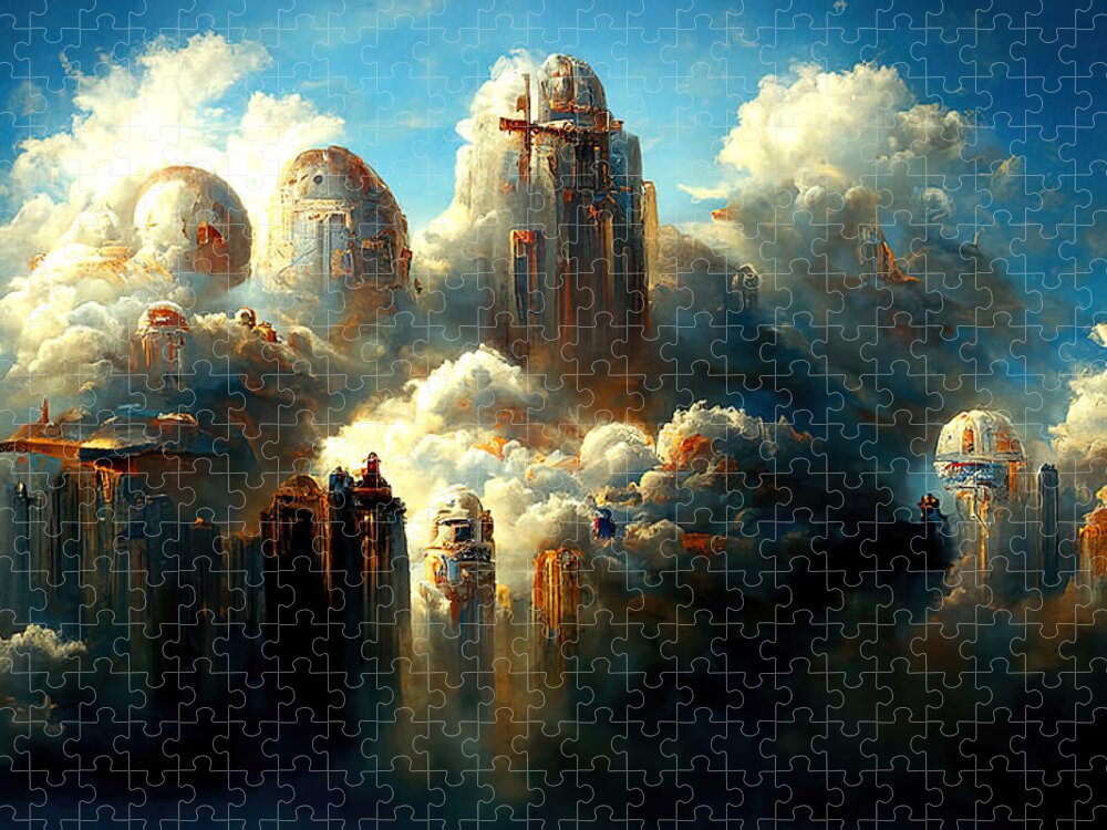 Heavenly Jigsaw Puzzle featuring the painting Heavenly City, 02 by AM FineArtPrints