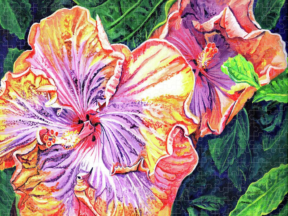 Hibiscus Jigsaw Puzzle featuring the painting Heavenly Hibiscus 2 by Marionette Taboniar