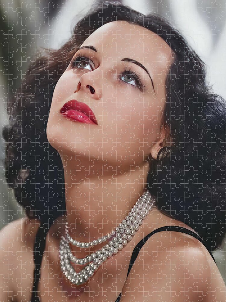 Hedy Lamarr Portrait 4 Jigsaw Puzzle featuring the digital art Hedy Lamarr Portrait 4 by Chuck Staley