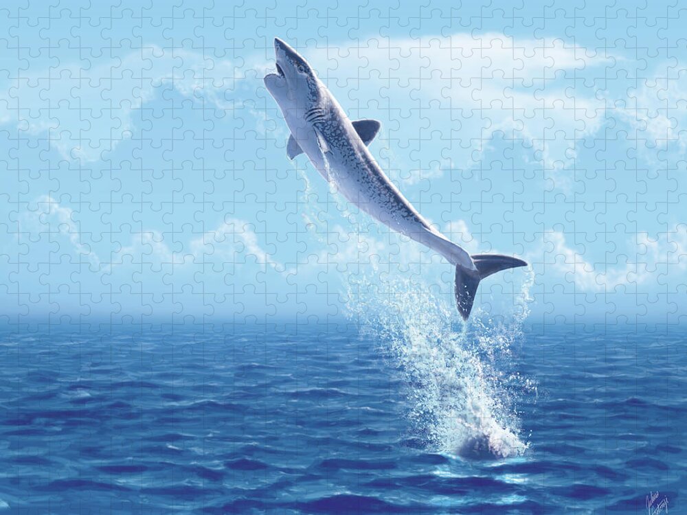 Helicoprion Jigsaw Puzzle featuring the digital art Helicoprion breaching by Julius Csotonyi
