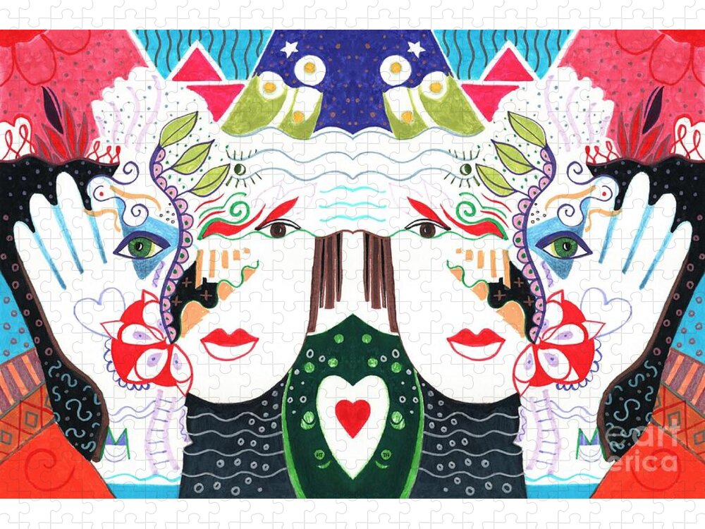 Hello In Doubletake By Helena Tiainen Jigsaw Puzzle featuring the mixed media Hello In Doubletake by Helena Tiainen