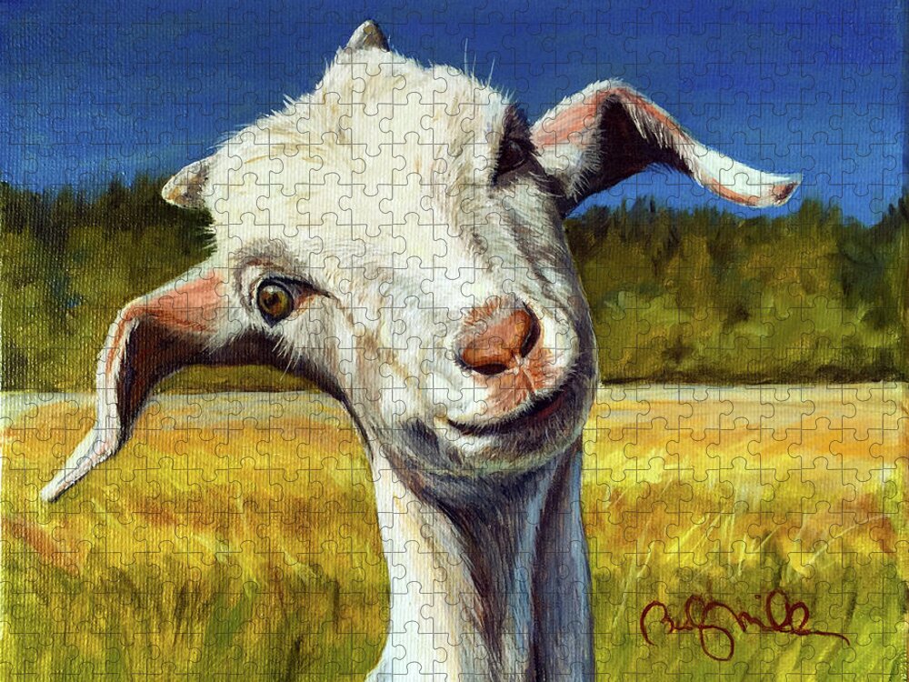 Goat Jigsaw Puzzle featuring the painting Hello There by Becky Miller