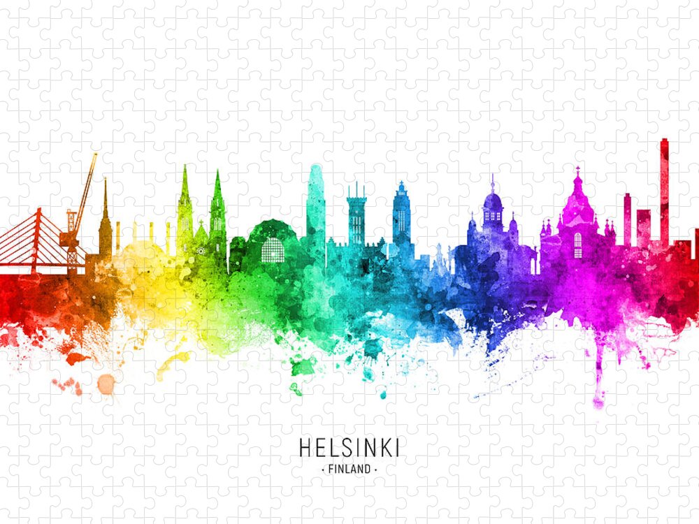 Helsinki Jigsaw Puzzle featuring the digital art Helsinki Finland Skyline #12 by Michael Tompsett