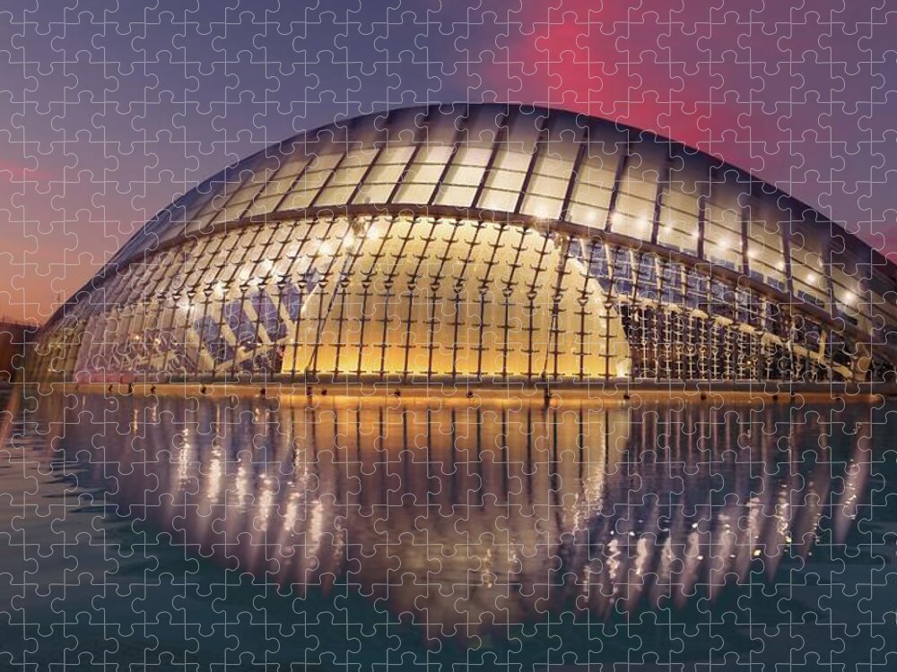 Architecture Jigsaw Puzzle featuring the photograph Hemispheric Sunset, City of Arts and Sciences, Valencia by Philip Preston