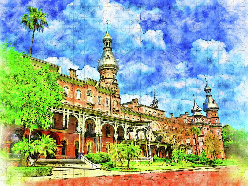 Henry B. Plant Museum Jigsaw Puzzle featuring the digital art Henry B. Plant Museum in Tampa, Florida - pen and watercolor by Nicko Prints