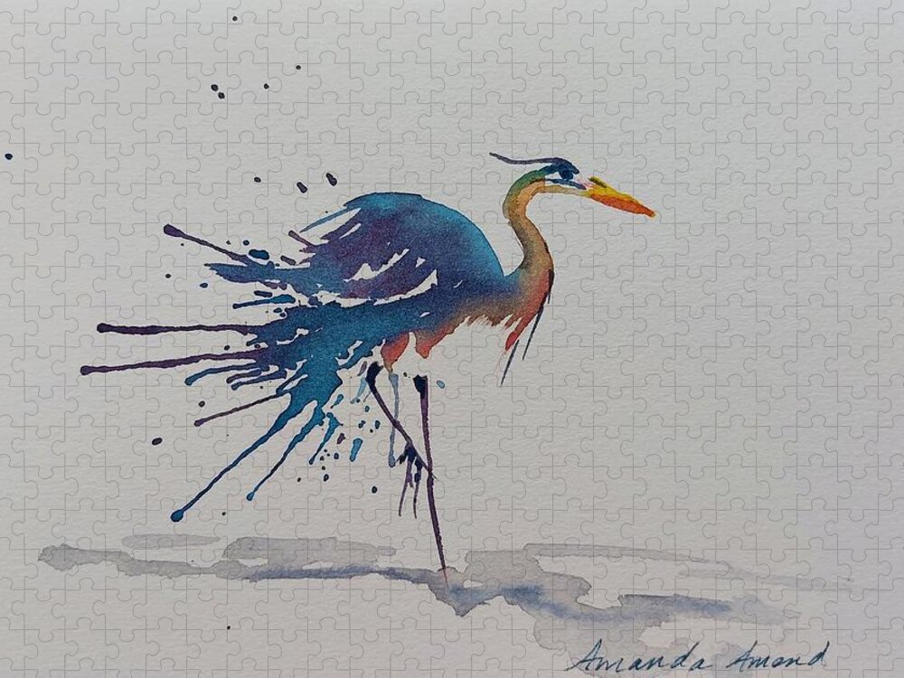 Plumage Jigsaw Puzzle featuring the painting Heron Walk by Amanda Amend