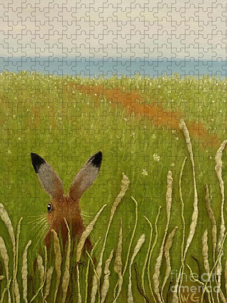 Rabbit Jigsaw Puzzle featuring the mixed media Hiding Out by Wendy Golden