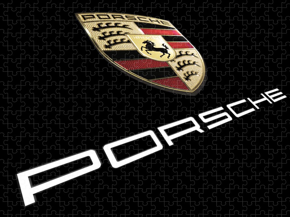 Porsche Badge Jigsaw Puzzle featuring the photograph High Res Quality Porsche Logo - Angled Hood Badge Isolated by Stefano Senise