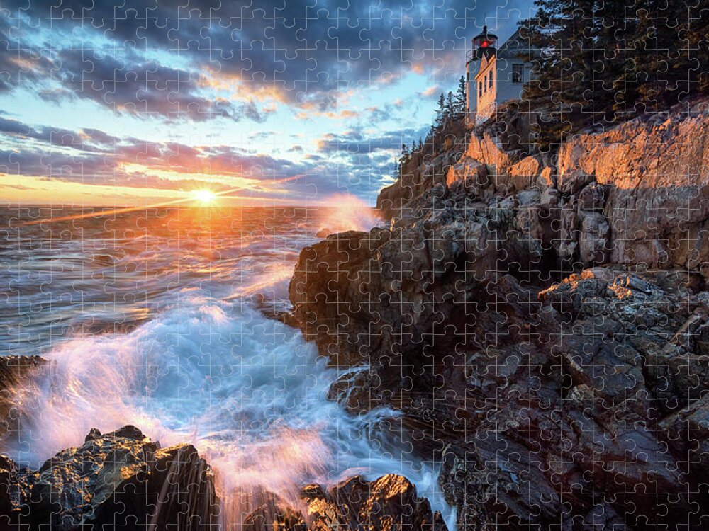 Bass Harbor Head Light Jigsaw Puzzle featuring the photograph High Tide at Bass Harbor Head Light by Kristen Wilkinson