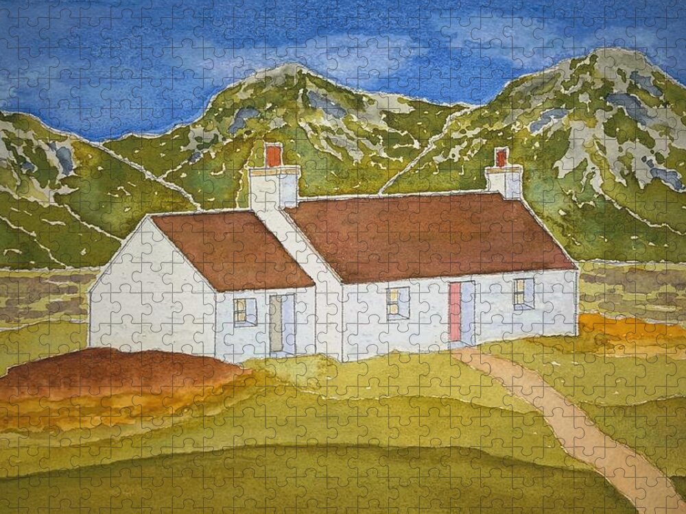 Watercolor Jigsaw Puzzle featuring the painting Highland Home by John Klobucher