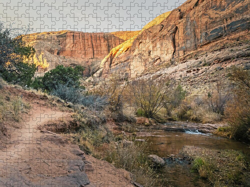 Hiking Jigsaw Puzzle featuring the photograph Hike to Morning Glory Arch Moab Utah by Joan Carroll