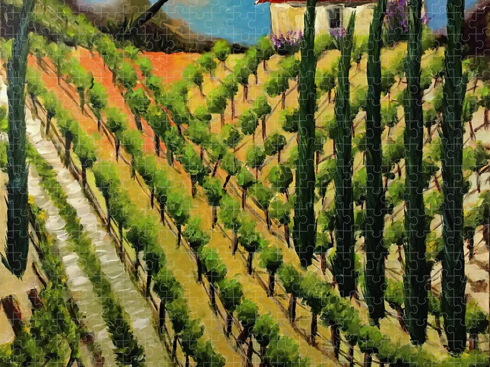 Temecula Jigsaw Puzzle featuring the painting Hillside Vines Temecula by Roxy Rich