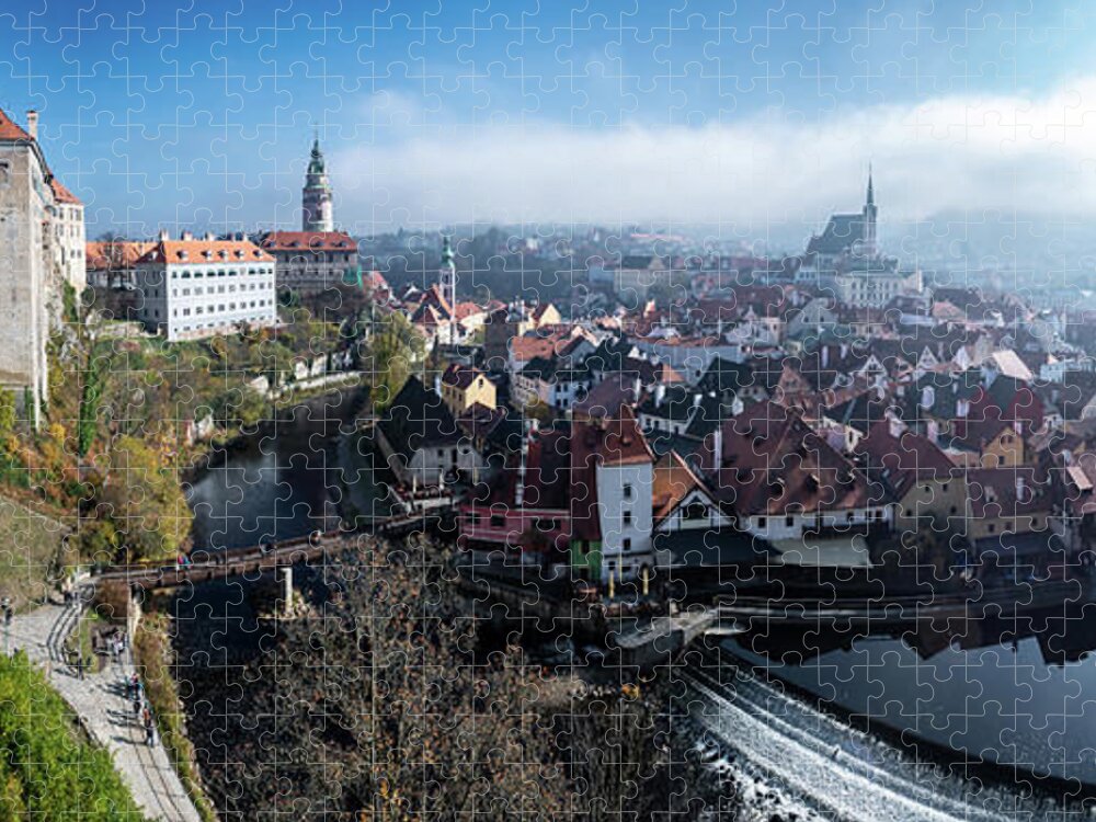 Czech Republic Jigsaw Puzzle featuring the photograph Historic City Of Cesky Krumlov In The Czech Republic In Europe by Andreas Berthold
