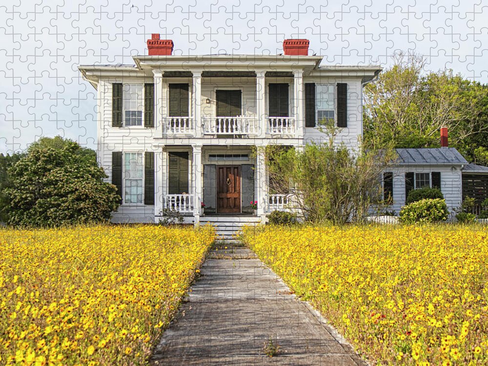 Beaufort Jigsaw Puzzle featuring the photograph HIstoric Home With Yard of Wildflowers - Beaufort North Carolina by Bob Decker